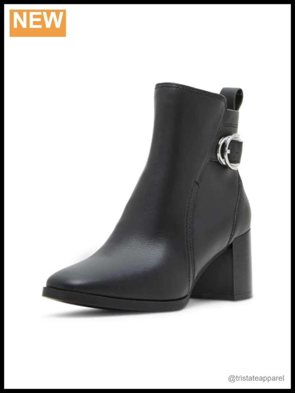 Waterproof Leather Ankle Bootie with Block Heel and Zip Closure